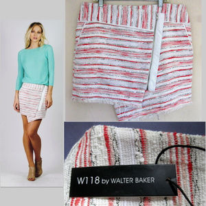 NWT Striped mini skirt M  Red White Wrap Exposed zip Asymmetric Walter Baker New
